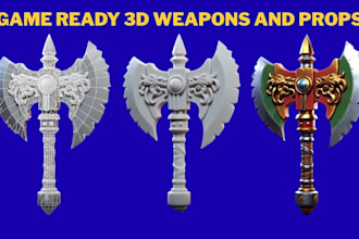 create game ready 3d weapon modeling, guns, swords and prop models with textures