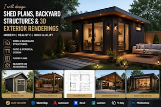 design shed plans backyard structures and 3d exterior renderings