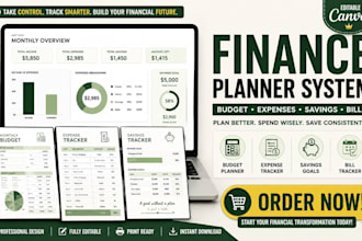 design a structured budget planner for savings and expenses tracking in canva