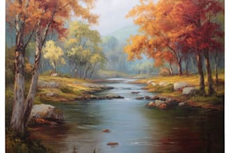 paint landscape in real oil painting on canvas