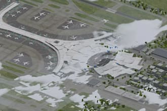 remodel 2d,3d airports, scenery design, airplane park, parking lot rendering