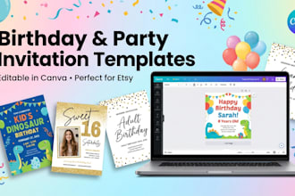 create editable canva birthday and party invitation templates for etsy