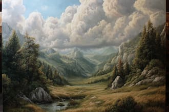 paint landscape in real oil painting on canvas