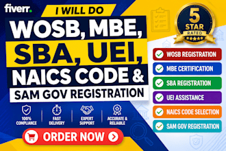 do wosb, mbe, sba, uei, naics code and sam gov registration