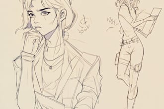 sketch anime or manga illustration, full body