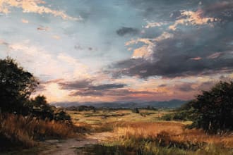 paint landscape in real oil painting on canvas