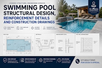 swimming pool structural design, reinforcement details and construction drawings