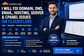 fix domain, dns, email, hosting, server and cpanel issues on cloudflare