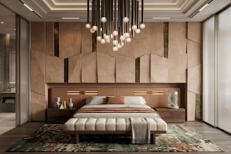 design a luxury bedroom interior with 3d rendering and floor plan