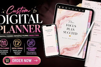 design canva esty digital planner, digital journal, and hyperlinked planner