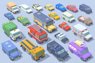 create 3d low poly style car, vehicle models for gta fivem and game assets