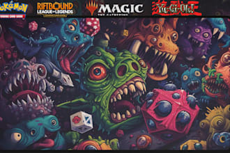 design custom mtg playmat, tcg, pokemon, yugioh, anime fantasy card game mat art