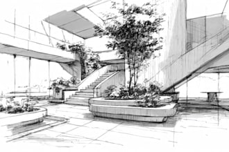 draw ink illustrations, sketch drawing architecture