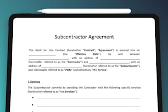 draft subcontractor agreement, construction contract and legal business contract