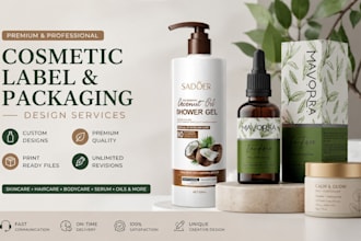 design luxurious cosmetic label, skincare product packaging, cosmetic packaging