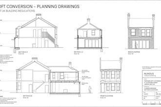 draw loft conversion floor plans, planning drawings for UK building regulations