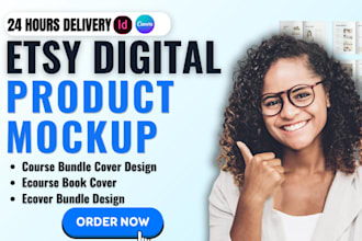 design etsy digital product mockup, ecourse workbook course bundle cover design