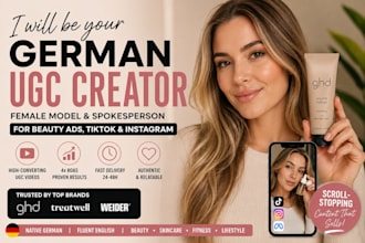 be your german ugc creator, female model, spokesperson for beautyads, ig, tiktok