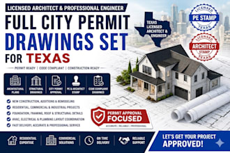 full city permit drawings set as licensed engineer in texas licensed architect