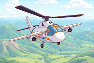 draw aircraft, airplane, helicopter into a vector cartoon
