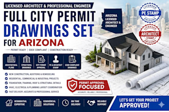 full city permit drawings set as licensed engineer in arizona licensed architect