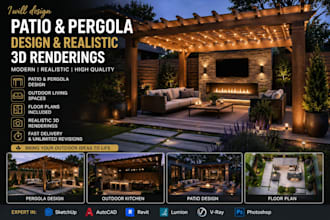 design modern patio pergola and outdoor living 3d renderings