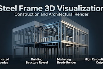 create steel frame 3d visualization and construction render building structure