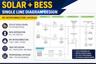 utility solar sld autocad bess mv interconnection grid solar electrical design