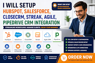 setup hubspot salesforce close CRM streak agile pipedrive CRM integration