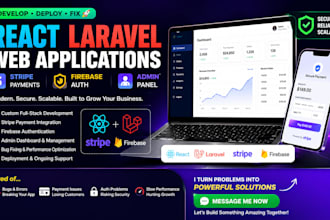deploy develop fix react laravel webapp stripe setup, firebase auth admin panel