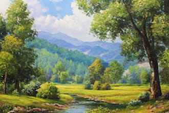 paint landscape in real oil painting on canvas