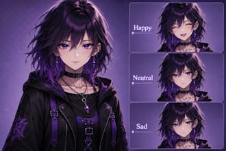 create custom anime pngtuber avatar illustration for vtuber and twitch streamers