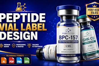 design peptide vial label, sarms, supplement label and 3d mockup