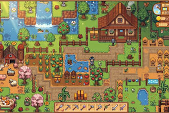 create 2d top down pixel art tileset, rpg tilemap, sprite sheet indie game asset