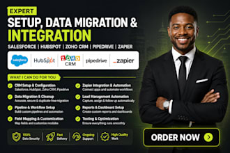 setup data migration salesforce hubspot zoho CRM pipedrive zapier integration
