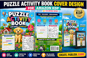 create book cover for puzzle activity word search coloring