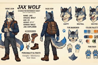 draw reference sheet or character sheet for your character, furry, fursona