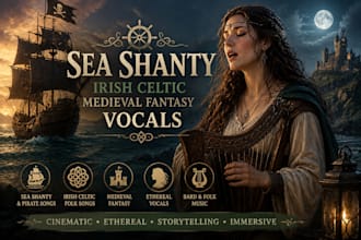 female sea shanty, irish celtic, medieval fantasy, pirate folk song vocals