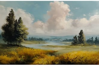 paint landscape in real oil painting on canvas