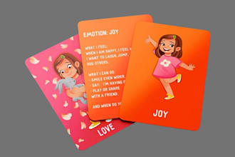 draw illustration and graphic design for flash card game, board game box mockup
