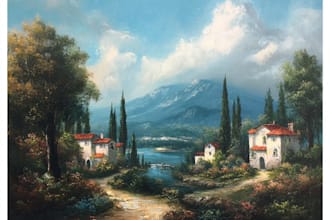 paint landscape in real oil painting on canvas