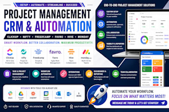 do project management crm clickup, nift, freedcamp, favro hive monday automation