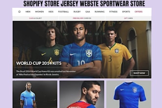 design shopify store jersey website sportwear store football kit website