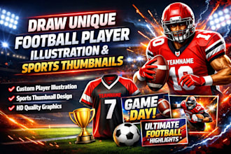 draw unique football player illustration and sports youtube thumbnail