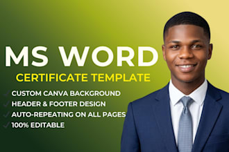 design a ms word certificate letterheads template with canva header and footer
