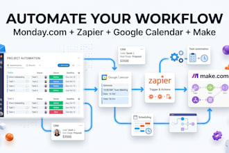 automate monday com google calendar zapier make crm workflow integration