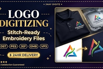 digitize your logo for embroidery, embroidery design in dst pes, and all formats
