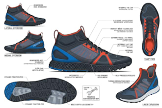 create a technical sneaker tech pack for footwear manufacturing