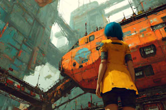 draw illustration of futuristic cyberpunk city