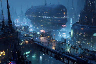 make a science fiction city, cyberpunk concept art